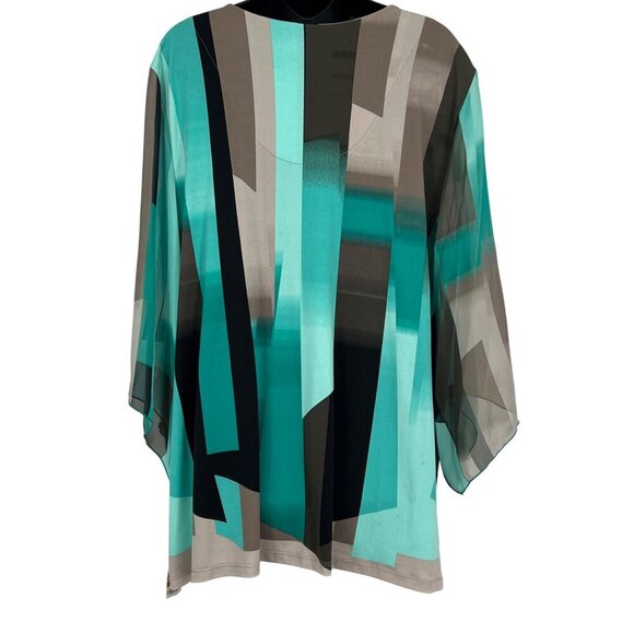 JM Collection Woman Teal Ombre Amor Mod Twist Tunic Top 3X V-Neck Beaded New - Picture 4 of 8